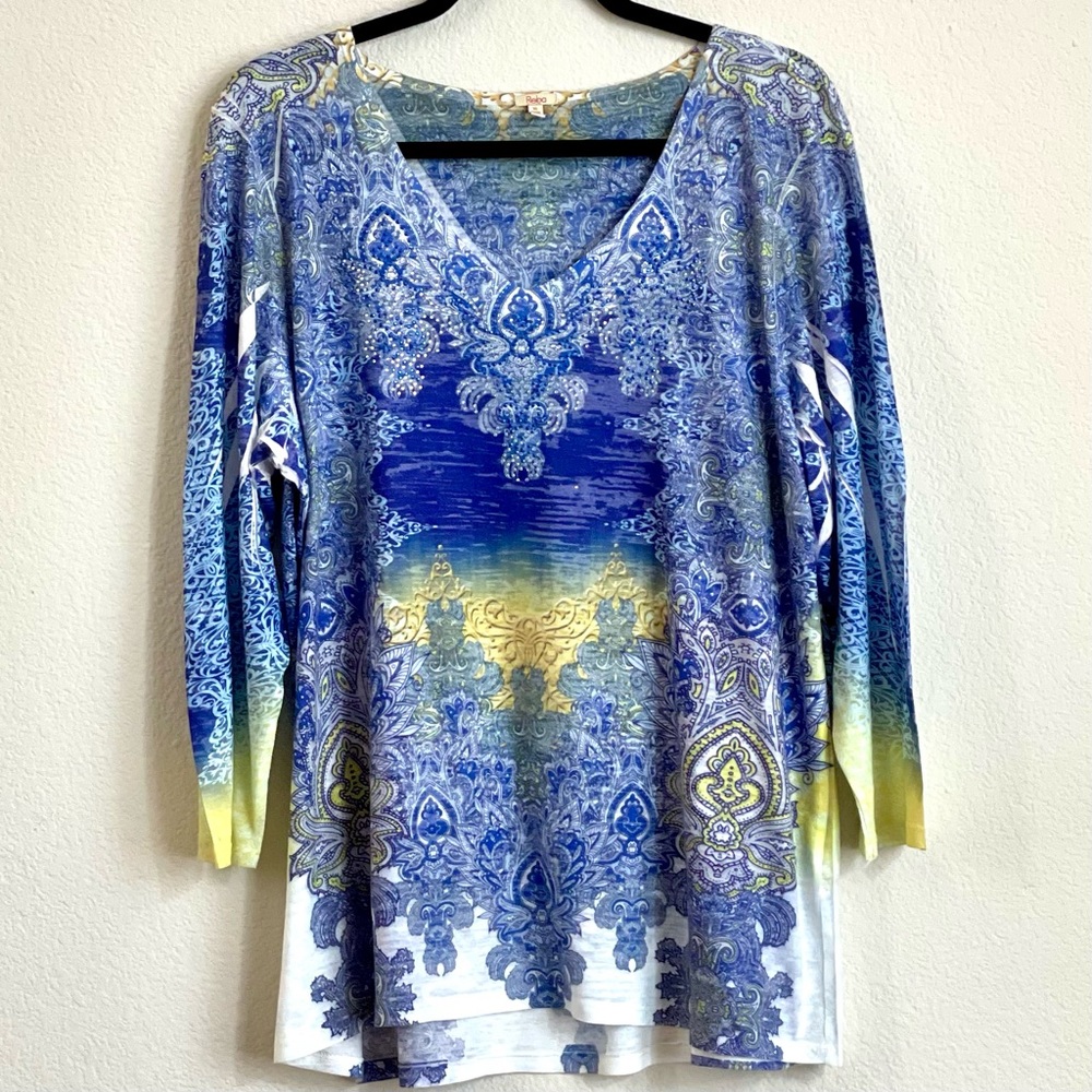 Reba Sequined blue and yellow top XL